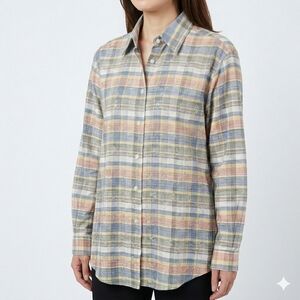 Sz S Vintage 90s Lemon Grass Women's Long Sleeve Plaid Button Down Shirt